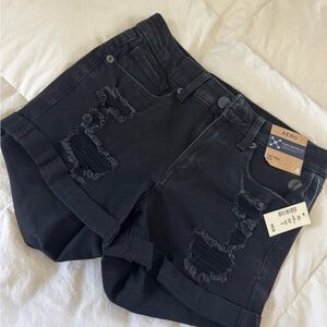 Women's Black Distressed Shorts